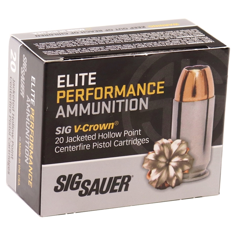 Sig Sauer Elite Performance 45 ACP Auto Ammo 200 Grain V-Crown Jacketed Hollow Point