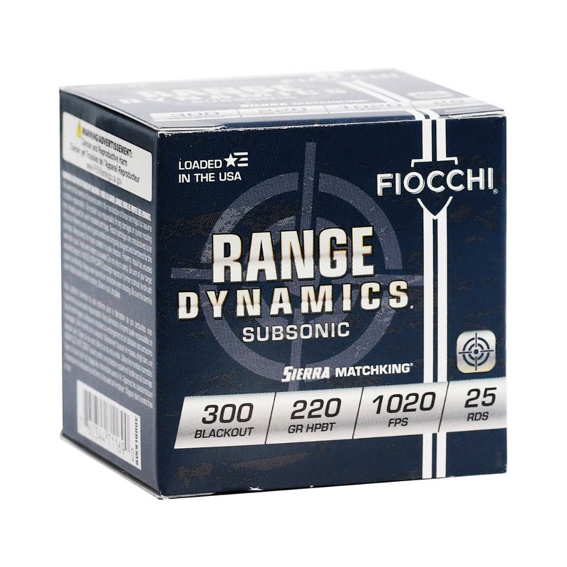 Fiocchi Range Dynamics 300 AAC Blackout Subsonic Ammo 220 Grain Sierra MatchKing Hollow Point