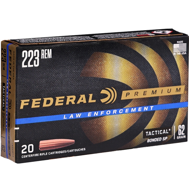 Federal Law Enforcement Tactical 223 Remington Ammunition 62 Grain Bonded Soft Point - LE223T3