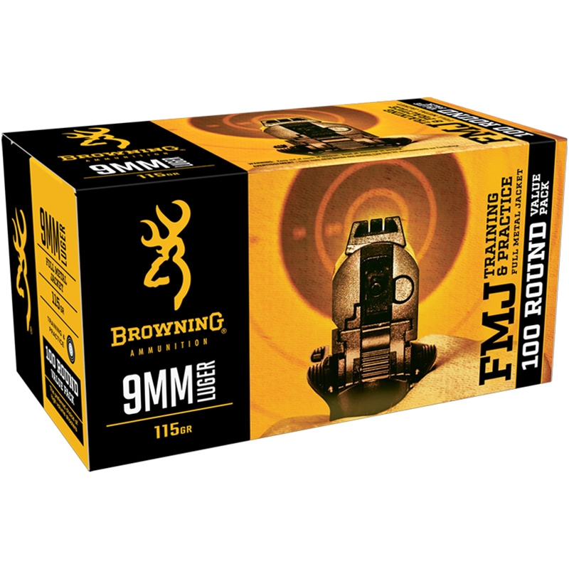 Browning 9mm Ammo 115 Grain Full Metal Jacket 100 Round Value Pack - B191800094