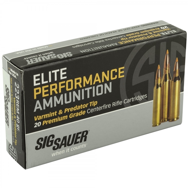 Sig Sauer Elite Performance Varmint and Predator 223 Remington Ammo 40 Grain Tipped Hollow Point