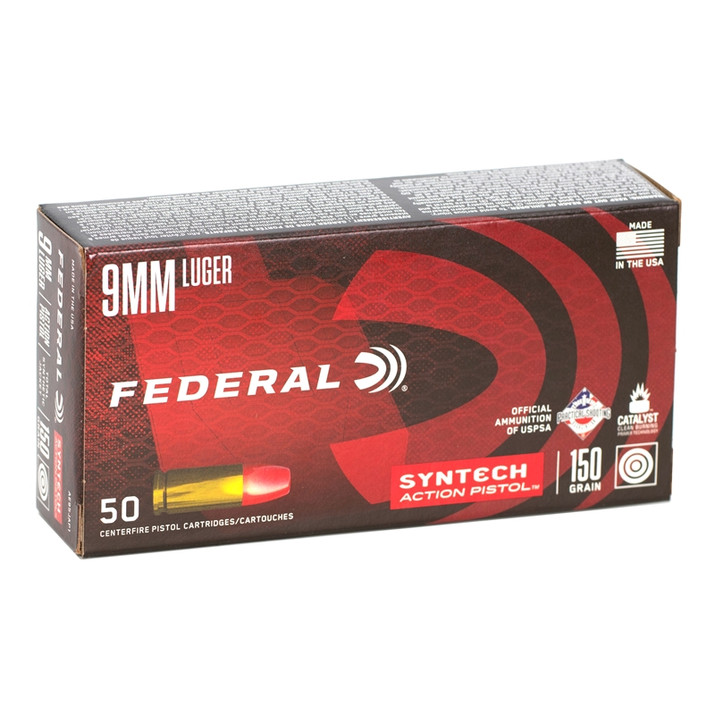 Federal Syntech 9mm Luger Ammunition 150 Grain Total Synthetic Jacket Flat Nose - AE9SJAP1