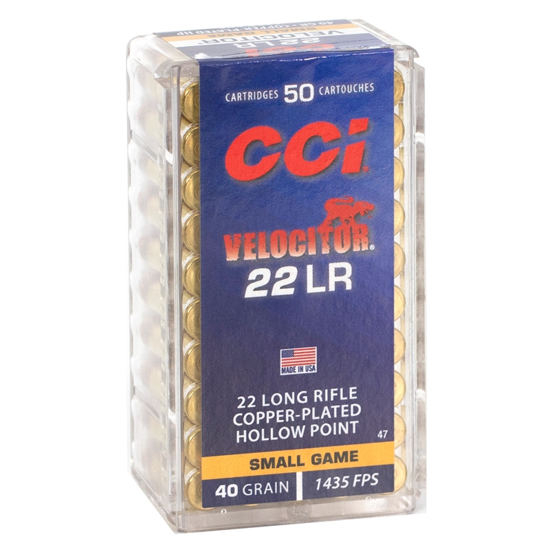 CCI Ammunition Velocitor 22 Long Rifle Ammunition 40 Grain Plated Lead Hollow Point - 0047